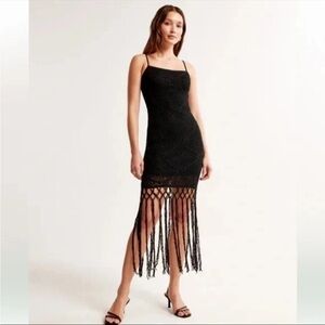Abercrombie & Fitch Crochet Style Fringe Mini Dress Black XXS